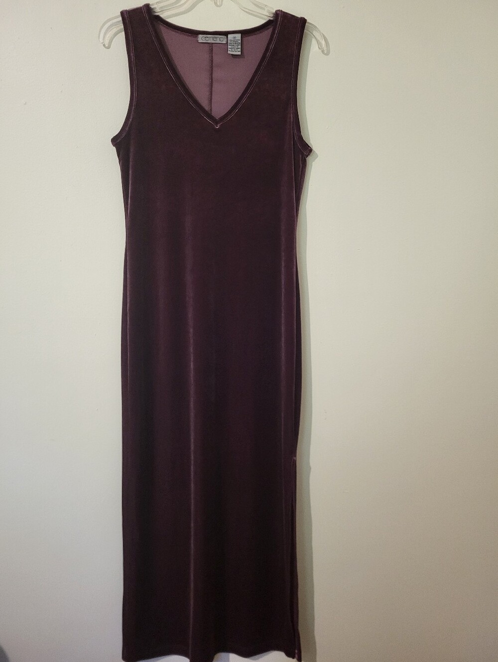 Women's VTG Burgundy Velvet Sleeveless Maxi Column Dress V-Neck 90's Goth